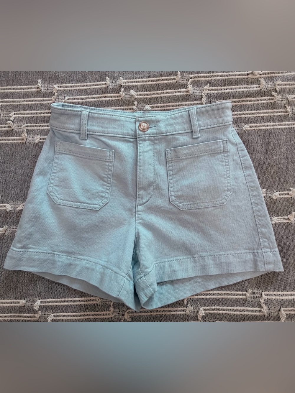 LOFT “The Palmer Short” Light Blue High-Rise Cotton Blend Shorts